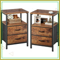 2-Drawer Nightstand, Open Shelf, Rustic Brown,
