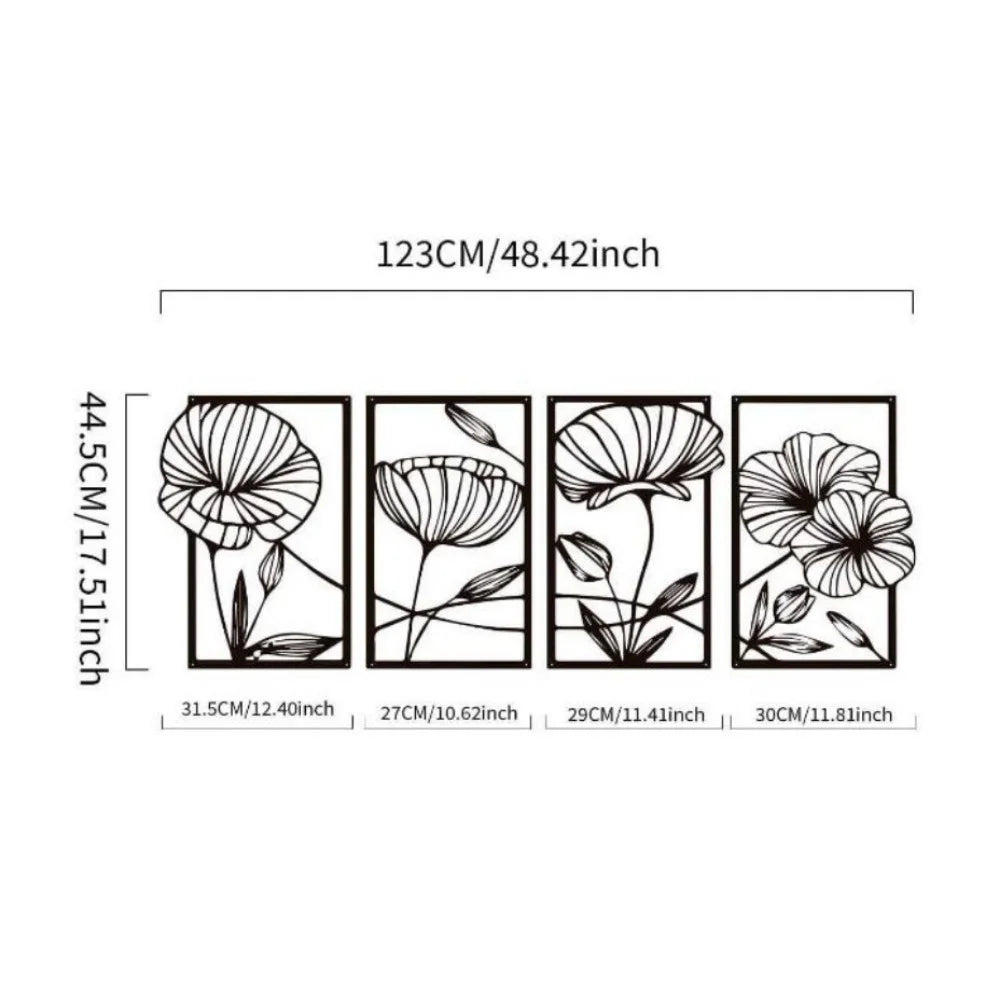 4-Piece Minimalist Metal Lotus Flower Wall Decor