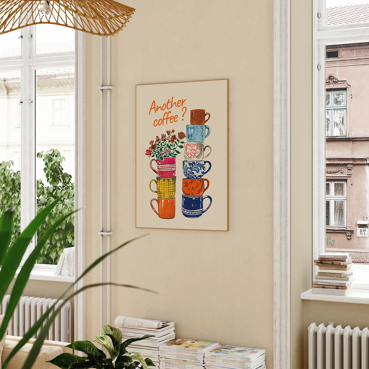 Funny Coffee Cups Floral Wall Art Prints