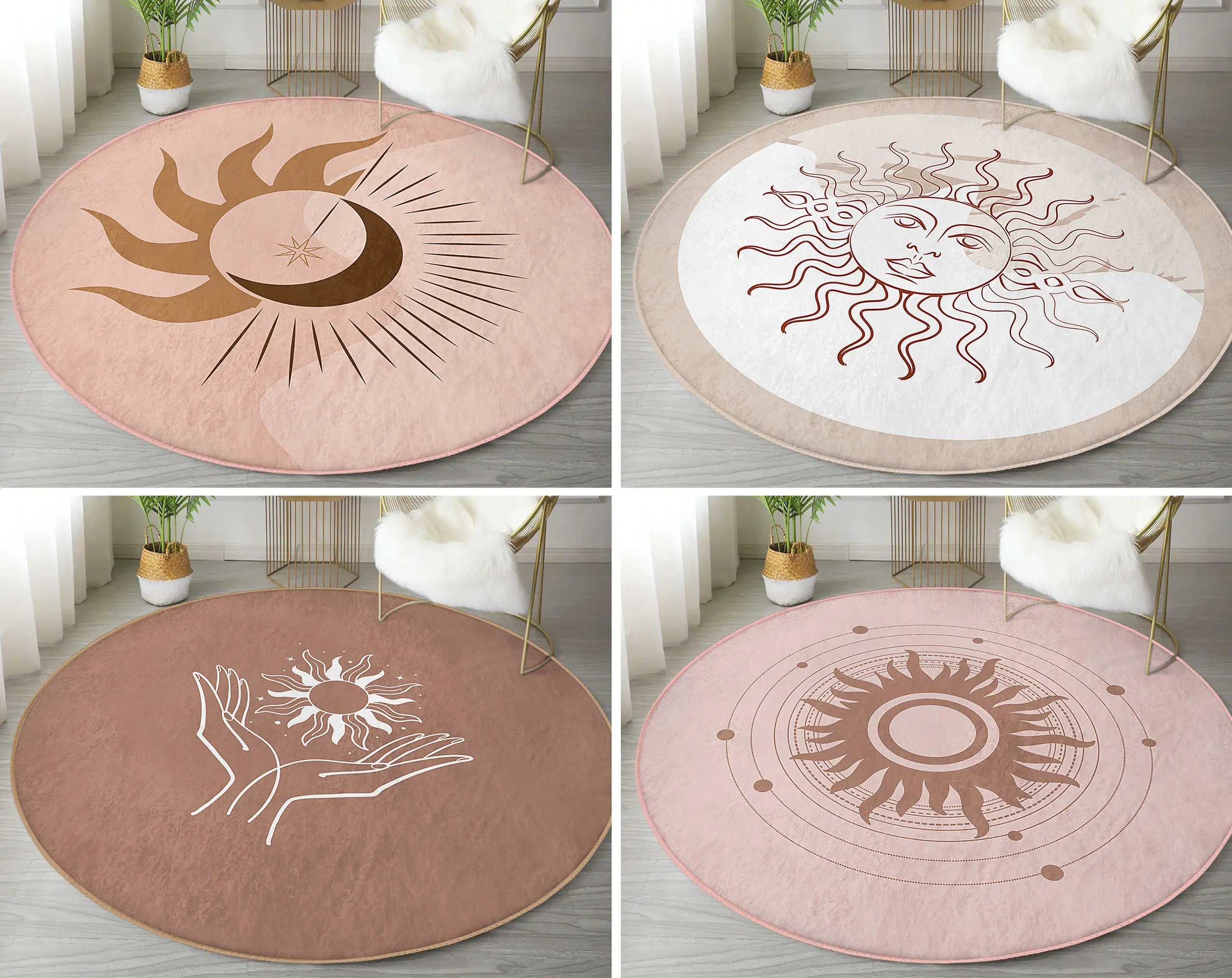 Spiritual Sun/Moon Mystic Rug; Non-Slip, 5 Designs, 2 Sizes