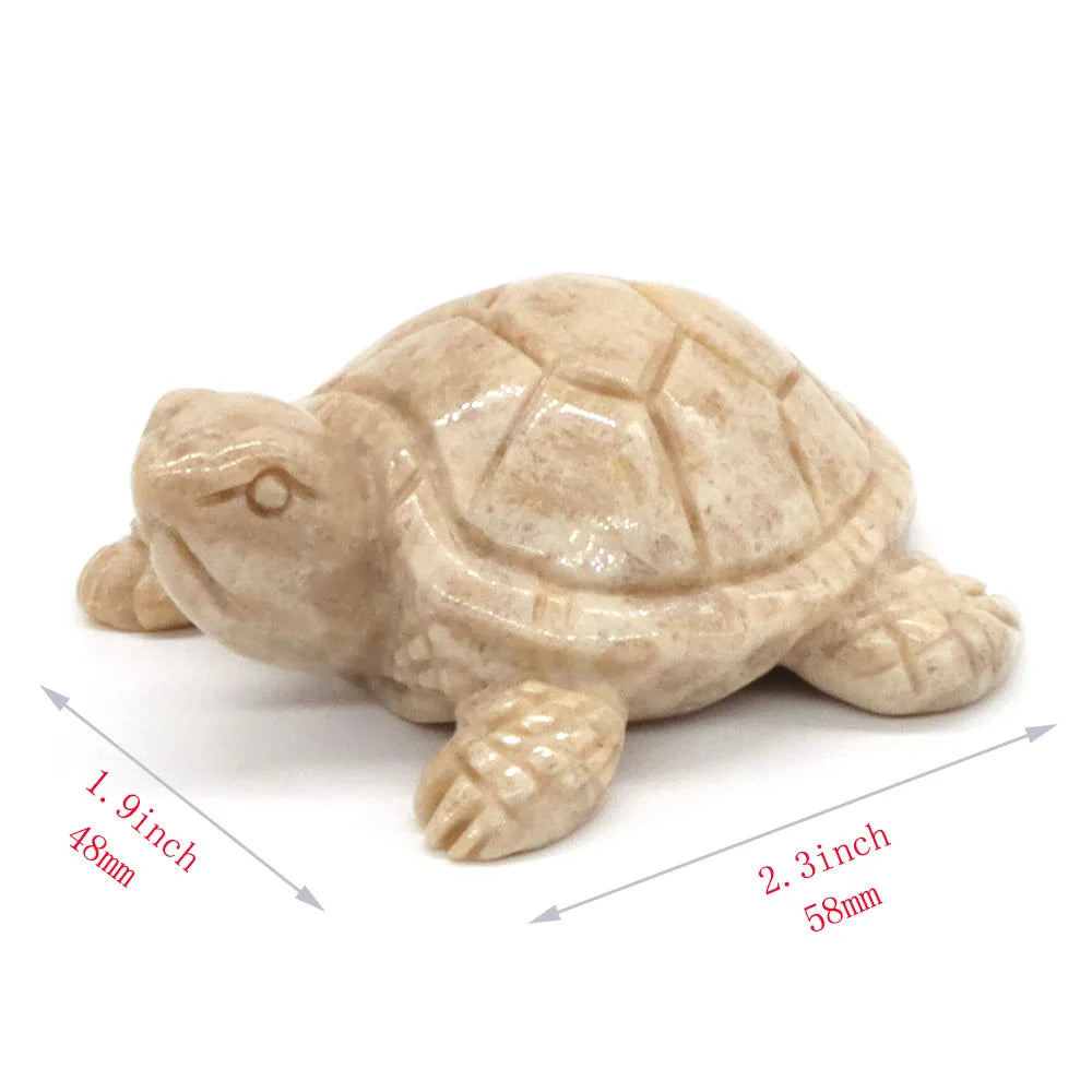 2.3" Sea Turtle Statue Natural Stone Coral Jade Carved Reiki Healing Crystal Animal Figurine Feng Shui Crafts Home Decoration