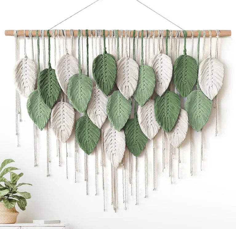 Handmade Boho Cotton Leaf Macrame Wall Art