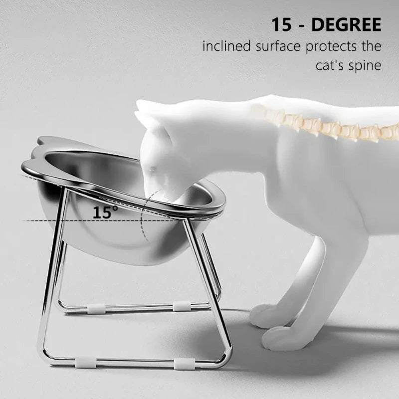 Stainless Steel Cat Bowl; 15° Elevated Design