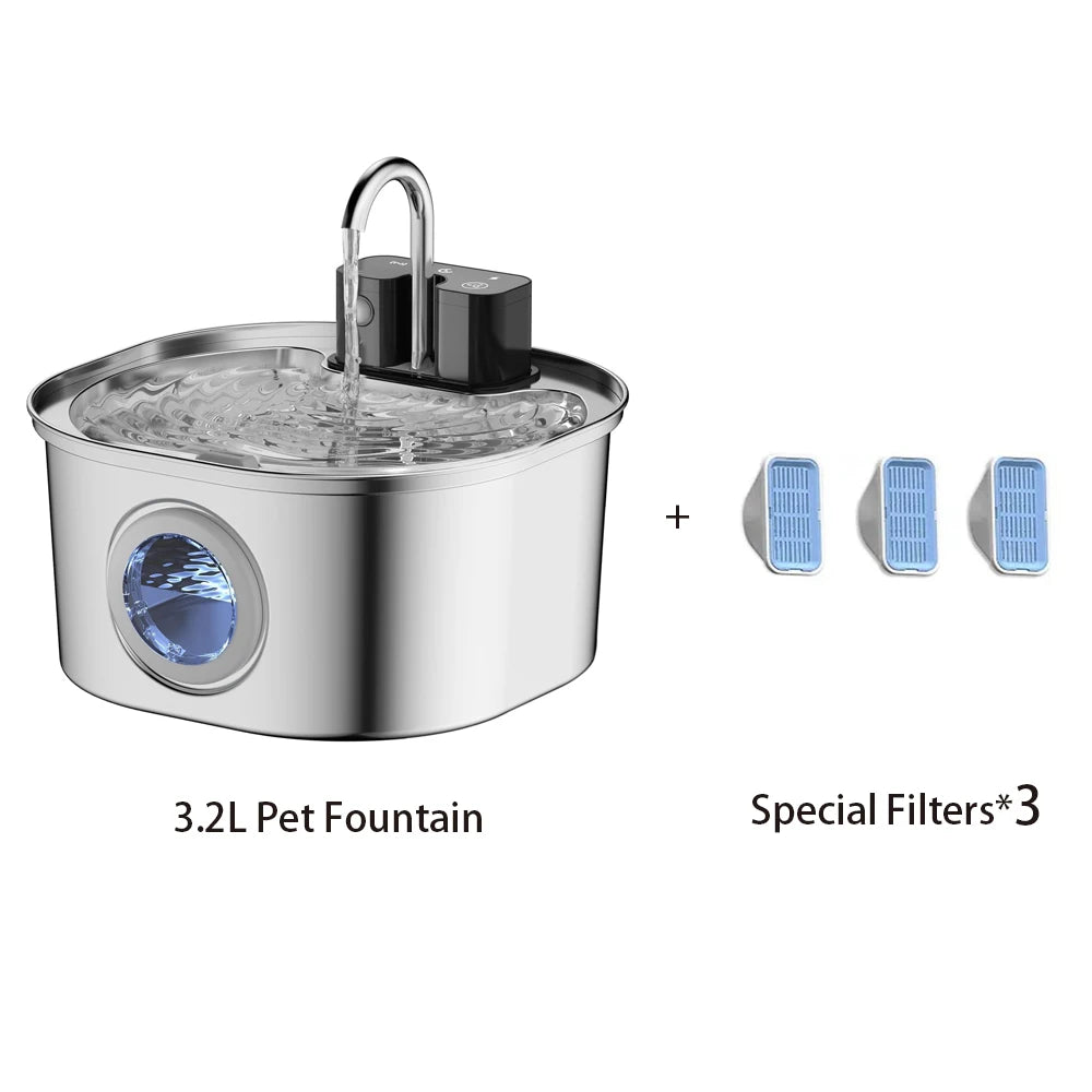 3.2L Stainless Steel Wireless Cat Water Fountain