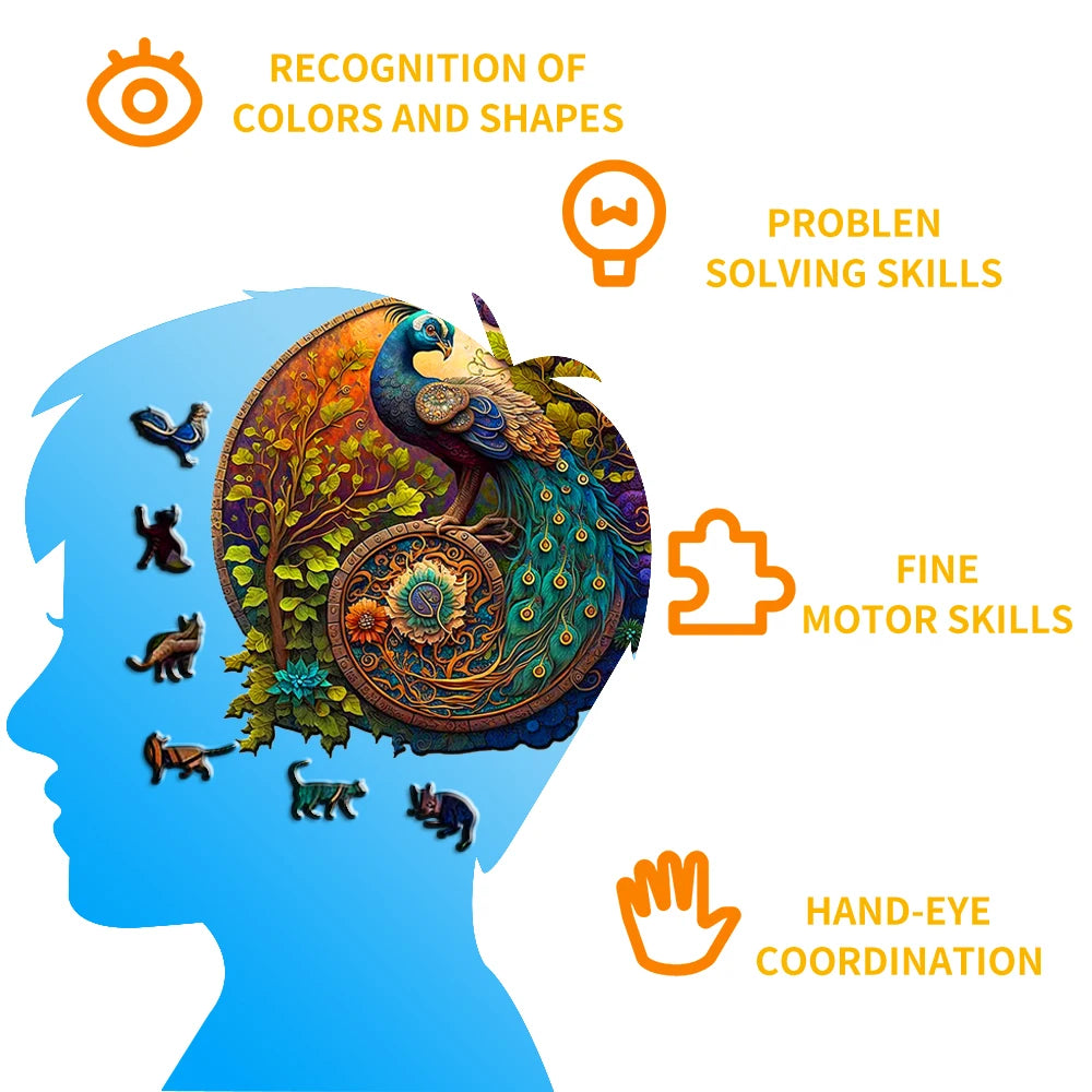 Adult Animal Wooden Puzzles Round Peacock