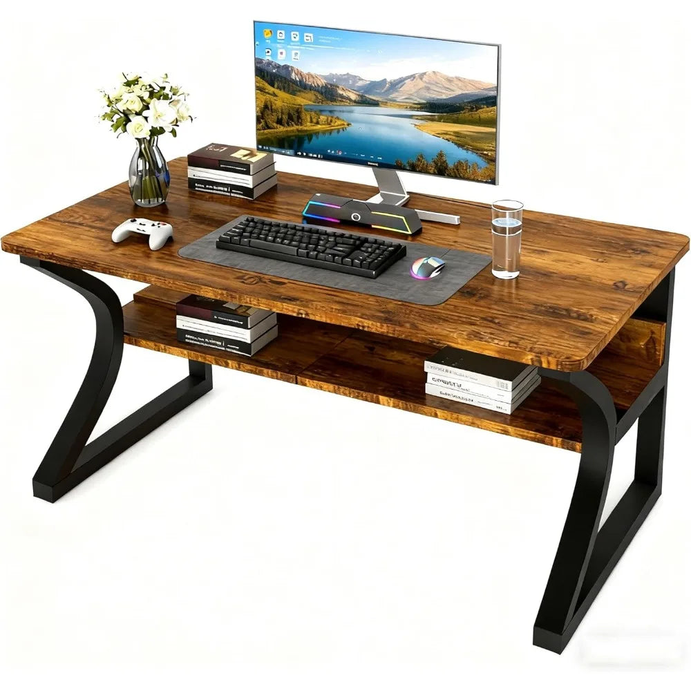 Desk with Metal Frame for Office or Bedroom Study/Homework Station