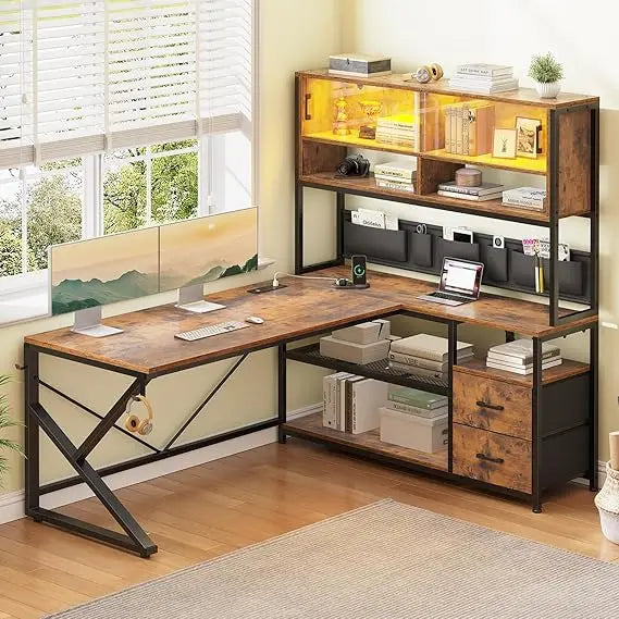 L- Shaped Computer/Office/Gaming Desk: LED Light, 2 Colors