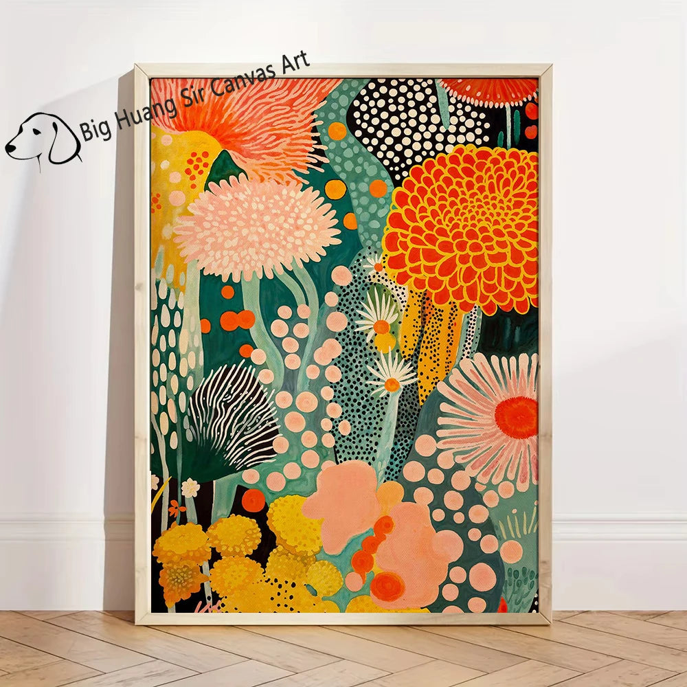 Yayoi Kusama Inspired Botanical Retro Artwork Prints
