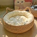 Rattan Weaving Cat Basket Bed With Cushion