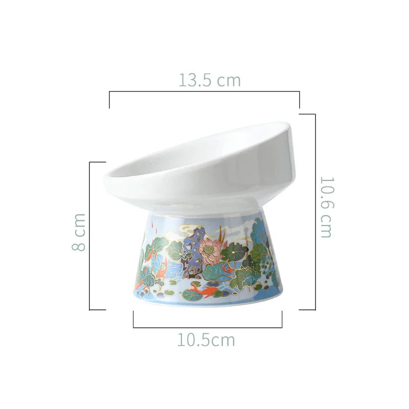 Chinese Style Elevated Ceramic Cat Water/Food Bowl