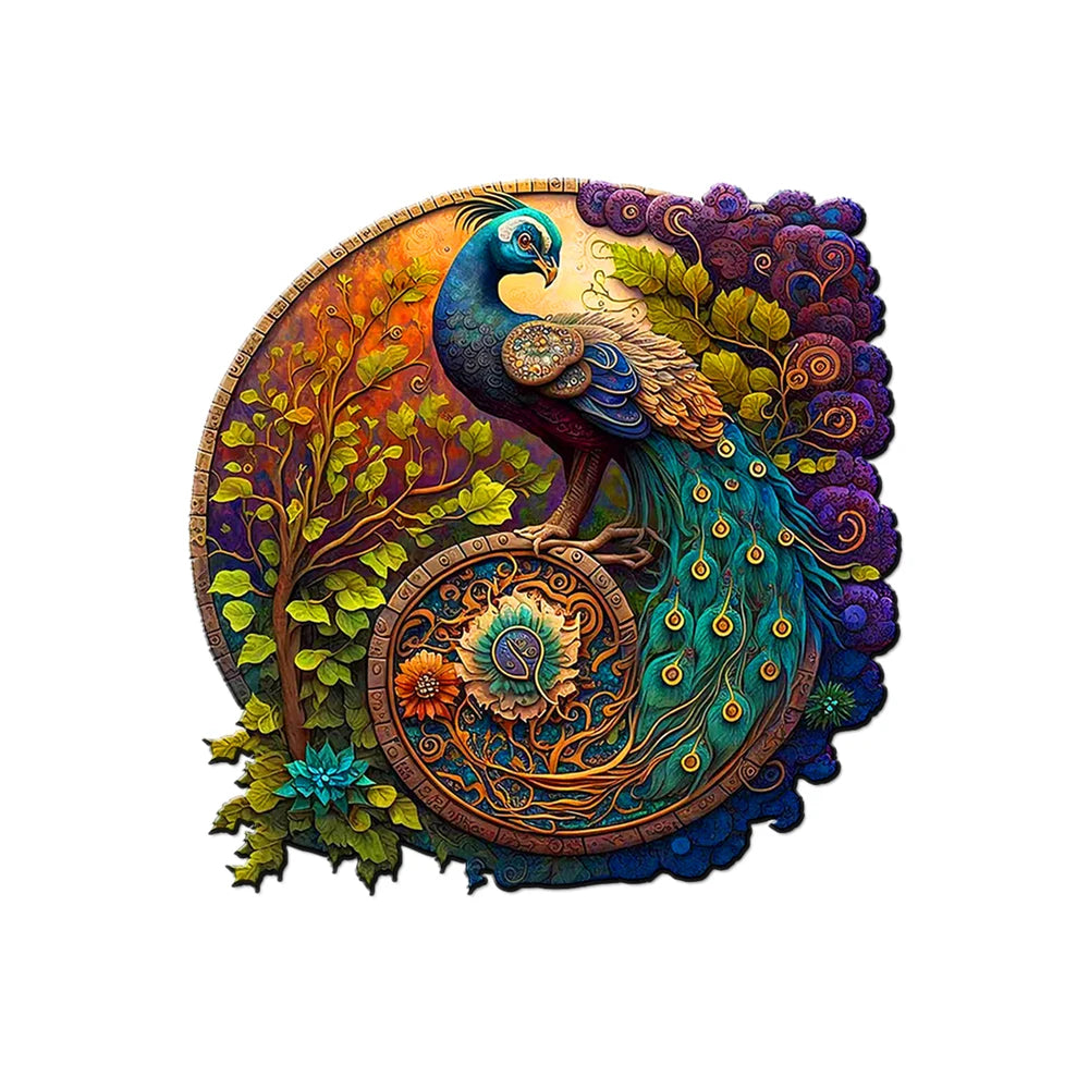Adult Animal Wooden Puzzles Round Peacock