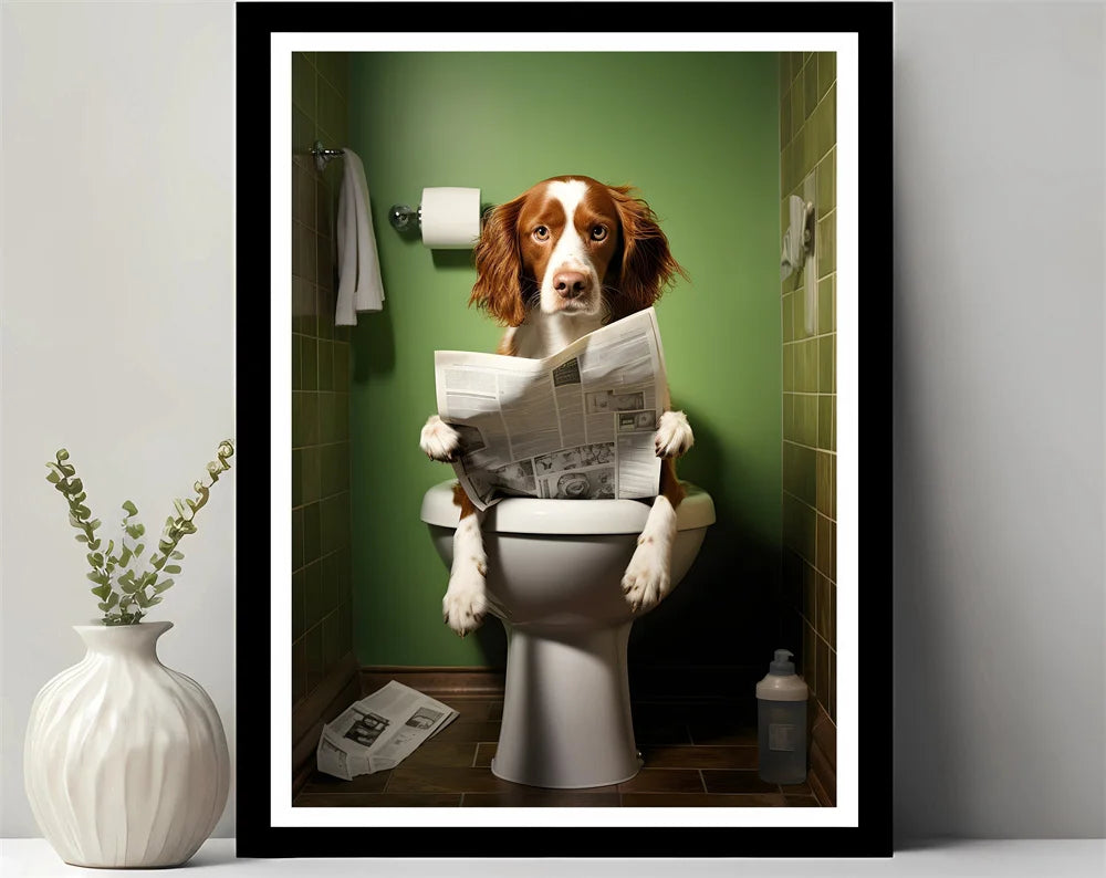 Animals Reading Newspaper on Toilet Canvas Print