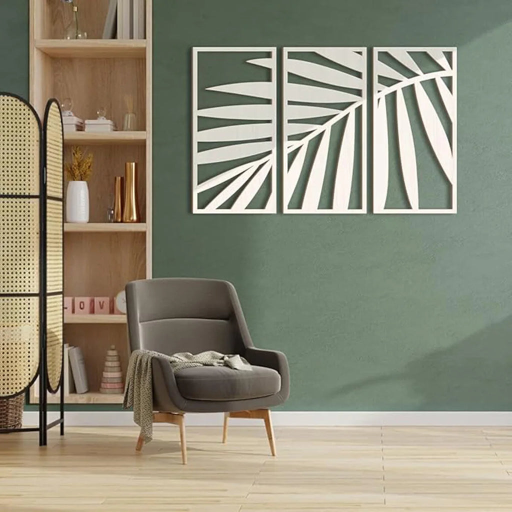 3pcs Hollow Wooden Leaf Wall Art Decoration