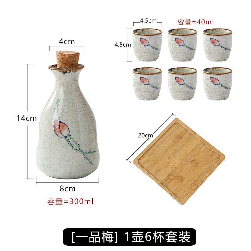 Japanese Ceramic Sake Pot & Cups Set