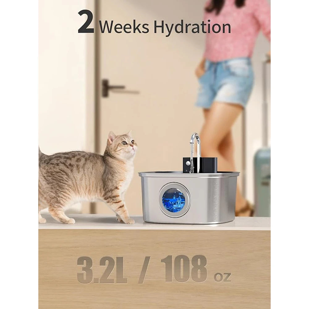 3.2L Stainless Steel Wireless Cat Water Fountain
