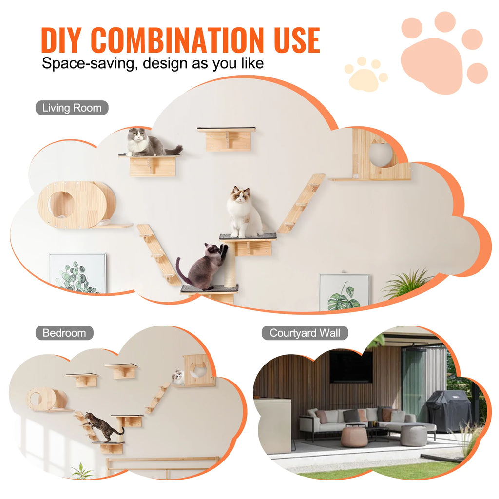 Wall Mounted Cat Shelves, Perches, Jumping Boards
