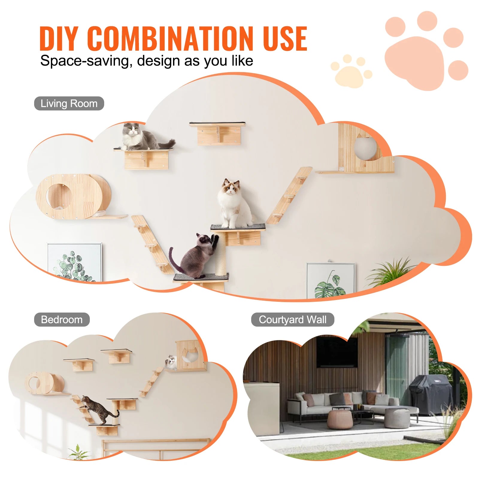 Wall Mounted Cat Shelves, Perches, Jumping Boards