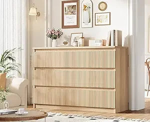 Modern Fluted 6-Drawer Wooden Dresser or Dining Side Table