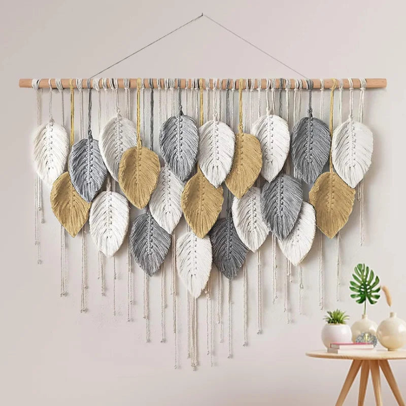 Handmade Boho Cotton Leaf Macrame Wall Art