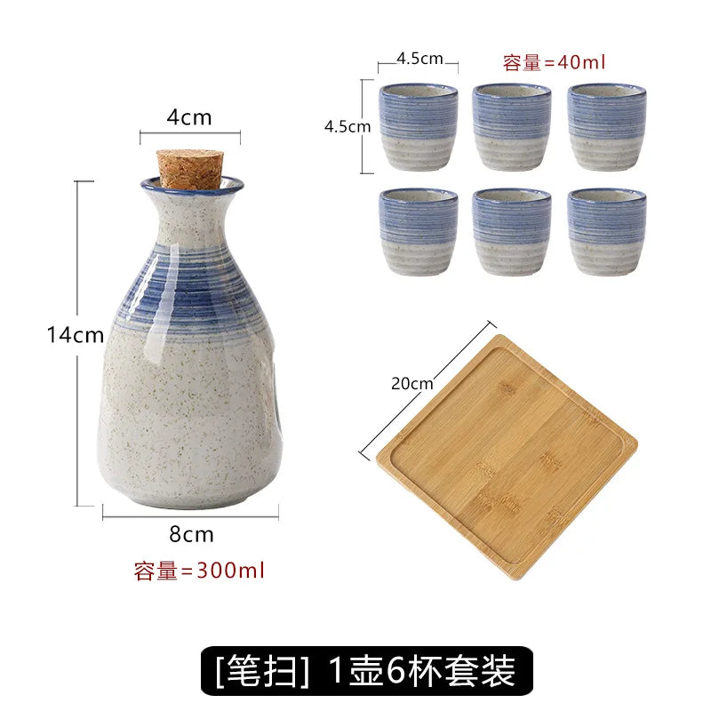 Japanese Ceramic Sake Pot & Cups Set