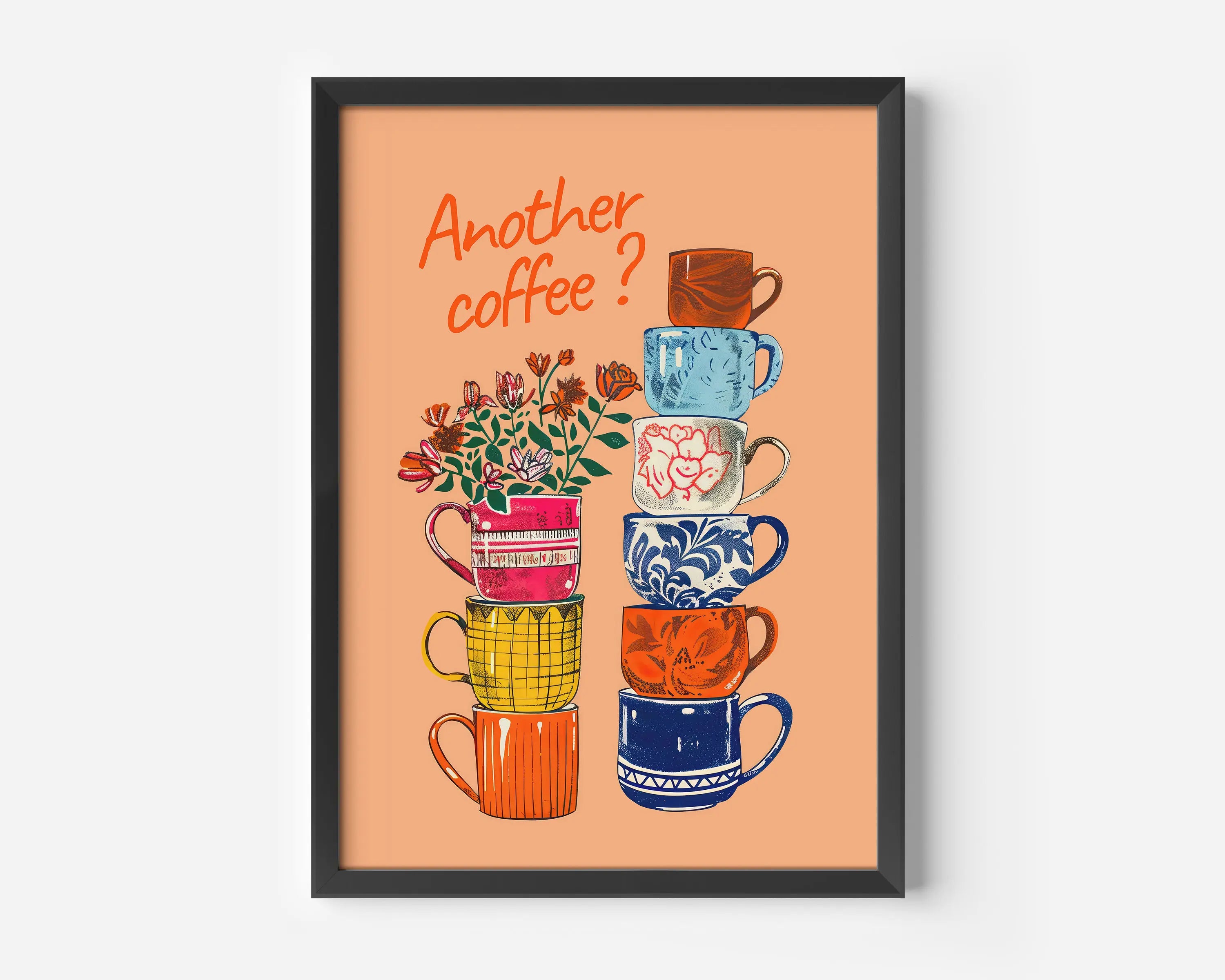 Funny Coffee Cups Floral Wall Art Prints