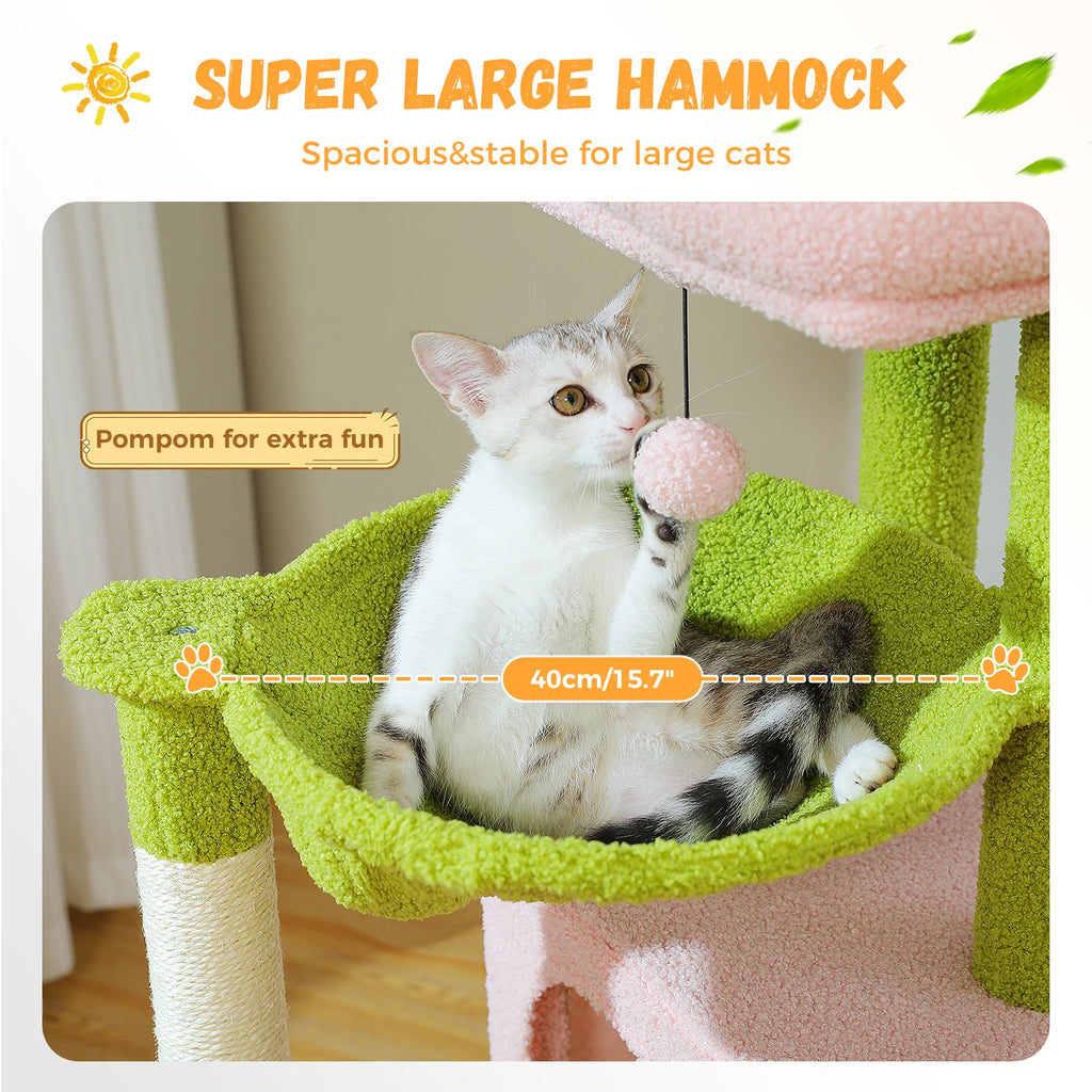 Spacious Cat Tower; Natural Sisal Scratching Posts