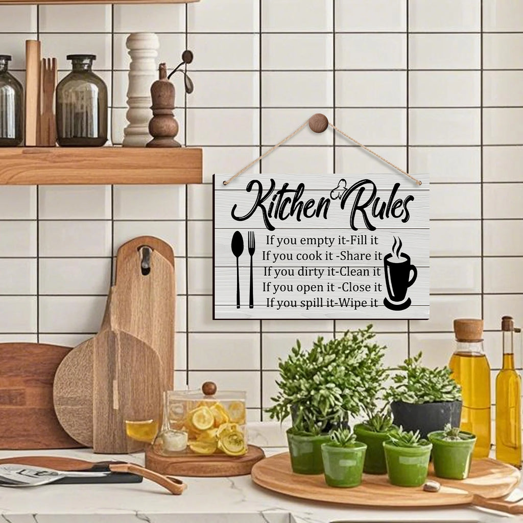 Kitchen Wooden Rules Decor Plaque with Utensils