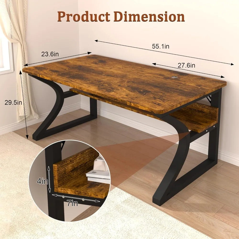 Desk with Metal Frame for Office or Bedroom Study/Homework Station