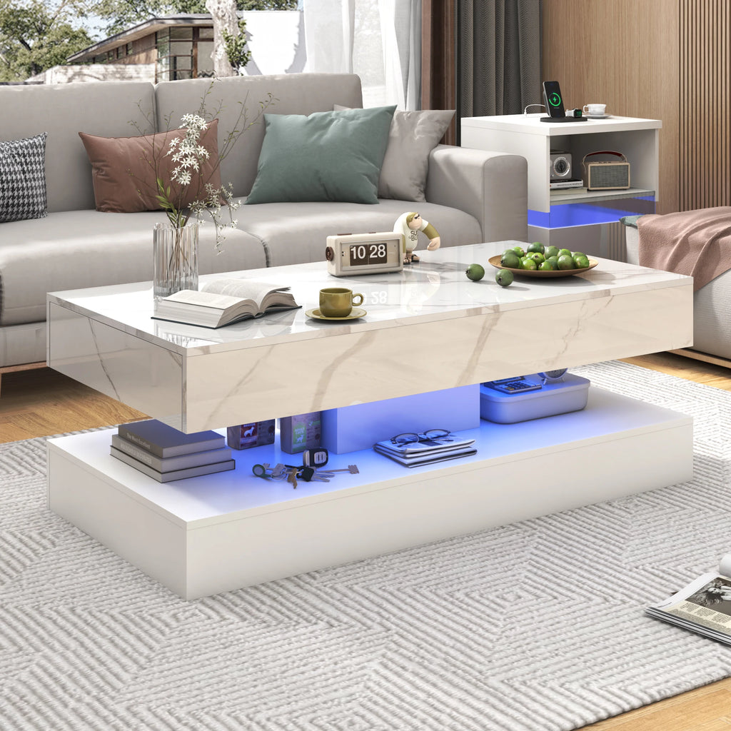 LED Coffee Table, Double-Layer Design, 2 Colors, 2 Sizes
