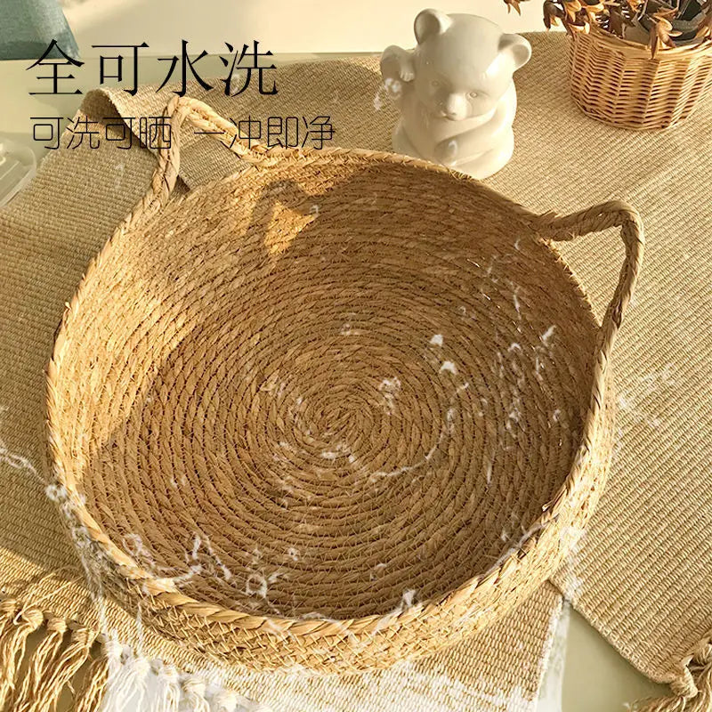 Rattan Weaving Cat Basket Bed With Cushion