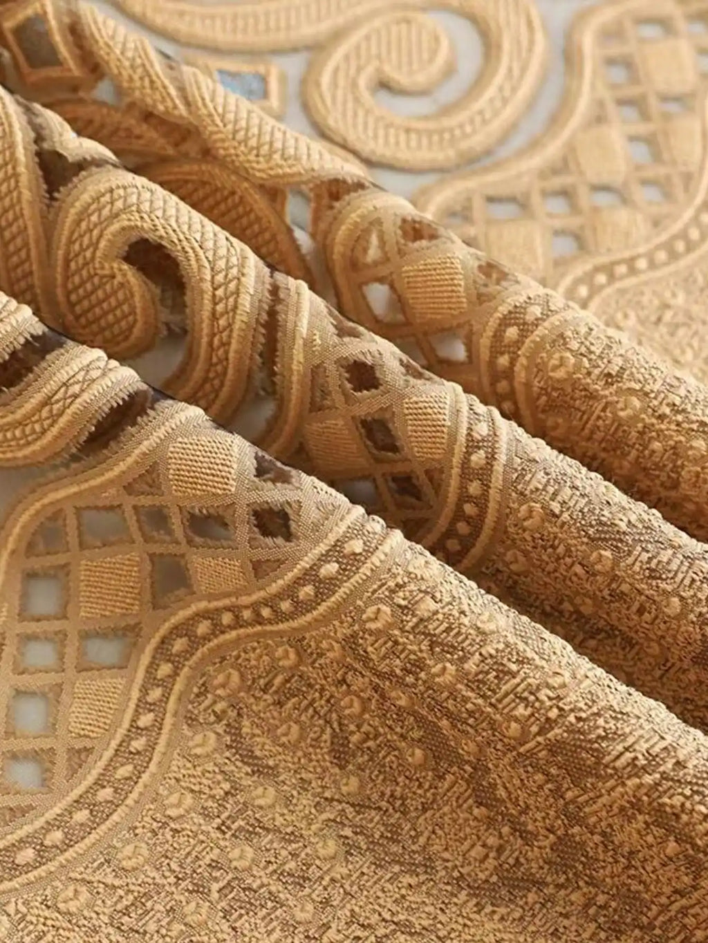 Khaki Eight Character Hollow Perforated Curtains