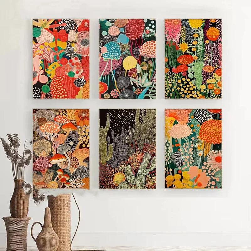 Yayoi Kusama Inspired Botanical Retro Artwork Prints