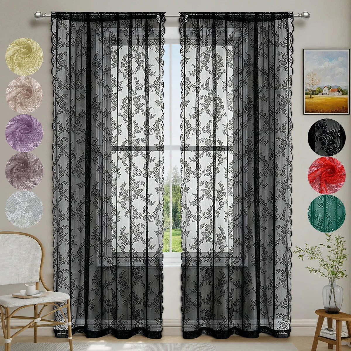 Romantic Lace Sheer Curtain; 8 Colors