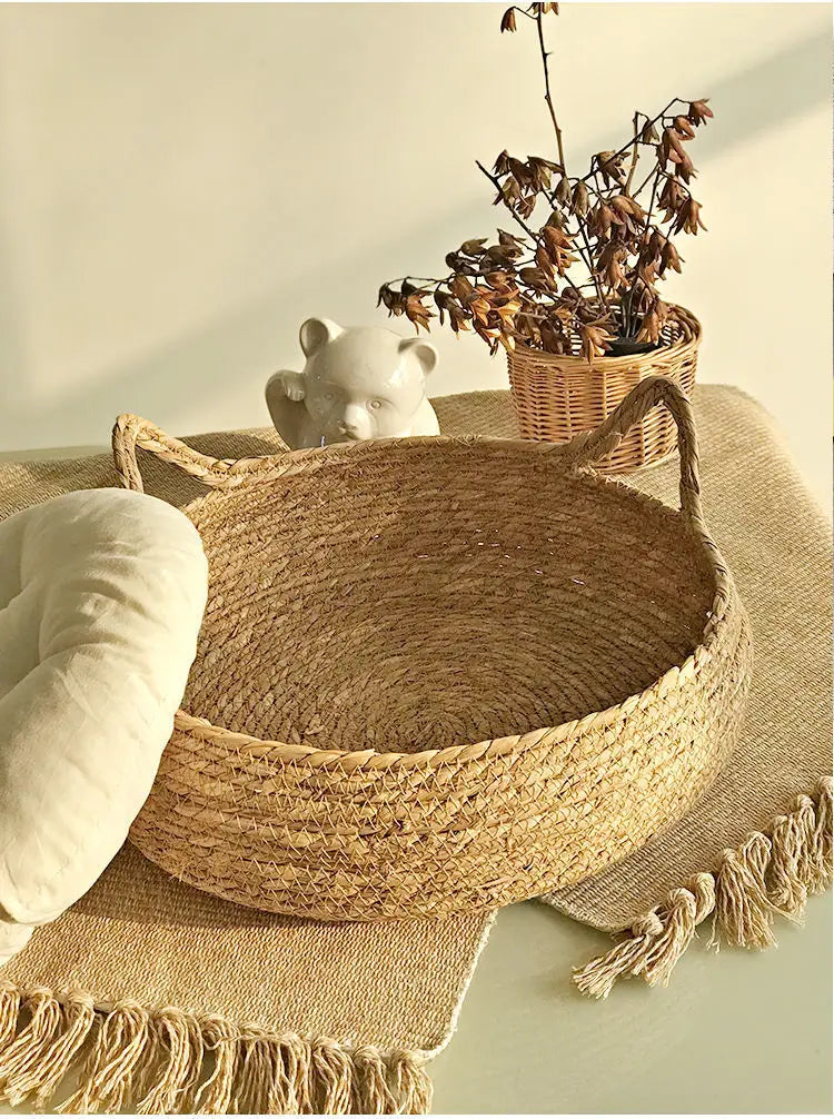 Rattan Weaving Cat Basket Bed With Cushion
