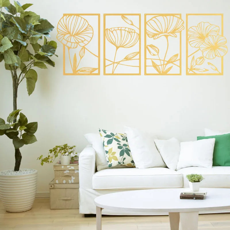 4-Piece Minimalist Metal Lotus Flower Wall Decor