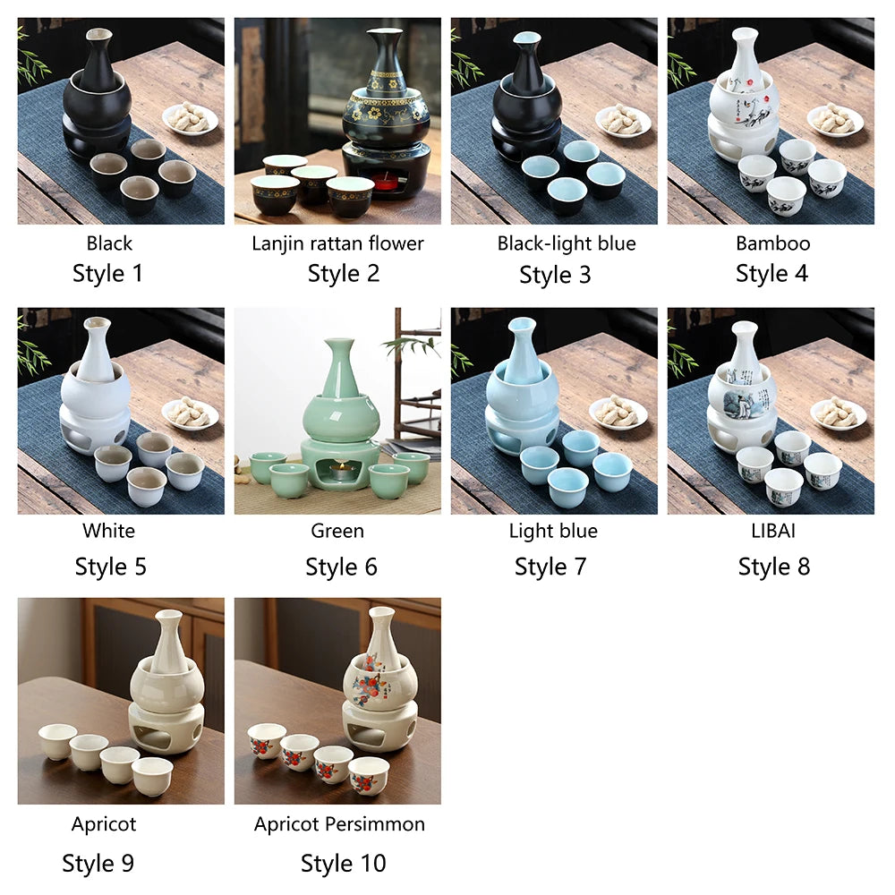 Japanese Sake Pot, Warmer, Cups, Ceramic 7pcs Set