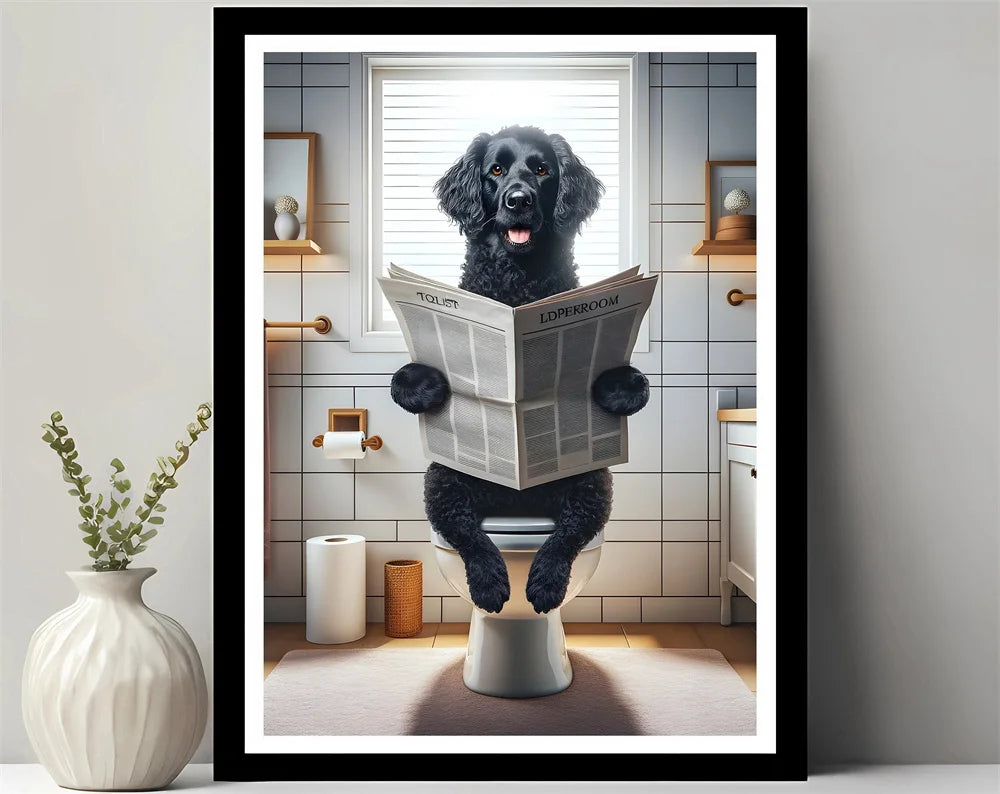 Animals Reading Newspaper on Toilet Canvas Print