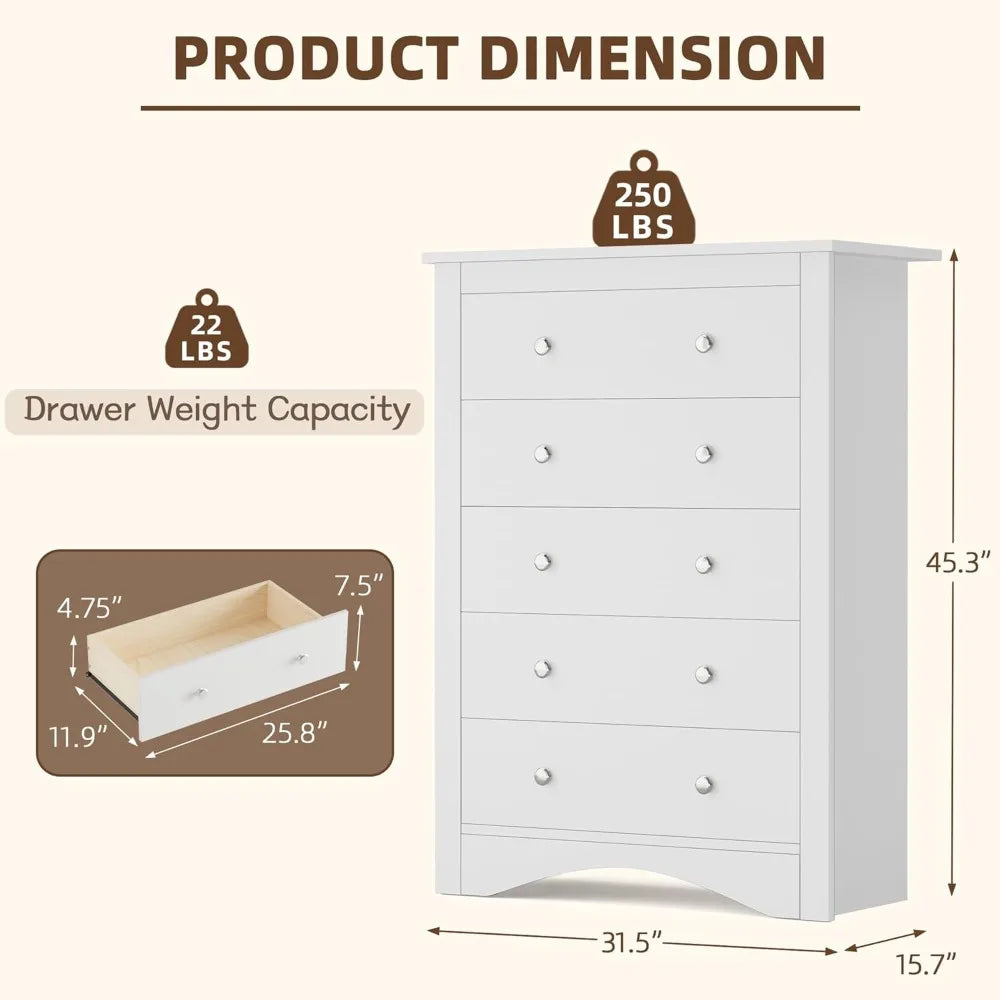 Contemporary 5-Drawer Dresser; Living Room TV Stand