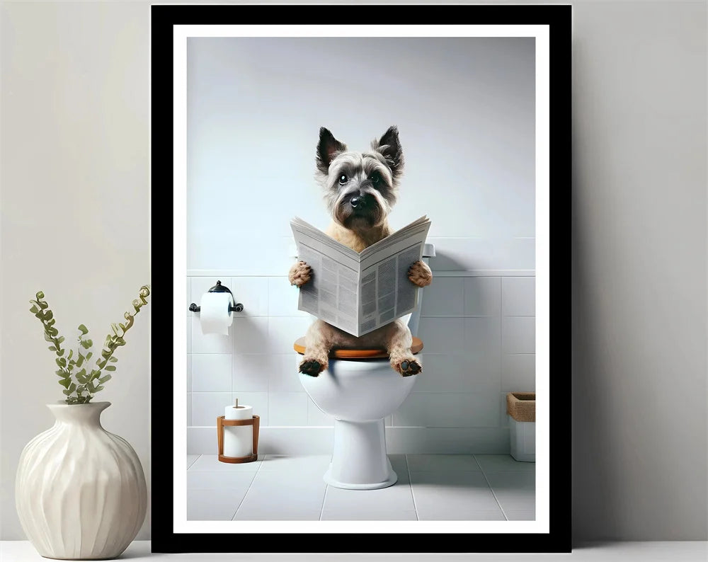 Animals Reading Newspaper on Toilet Canvas Print