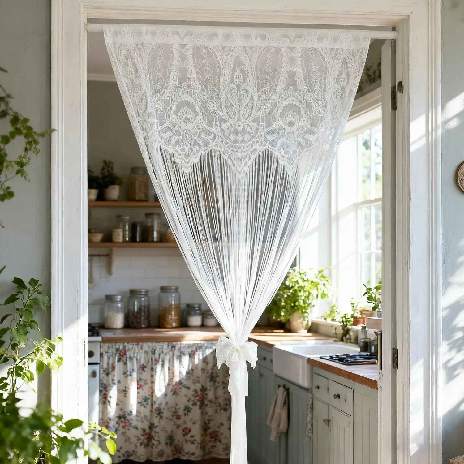 French Vintage Lace Tassel Door Curtain
