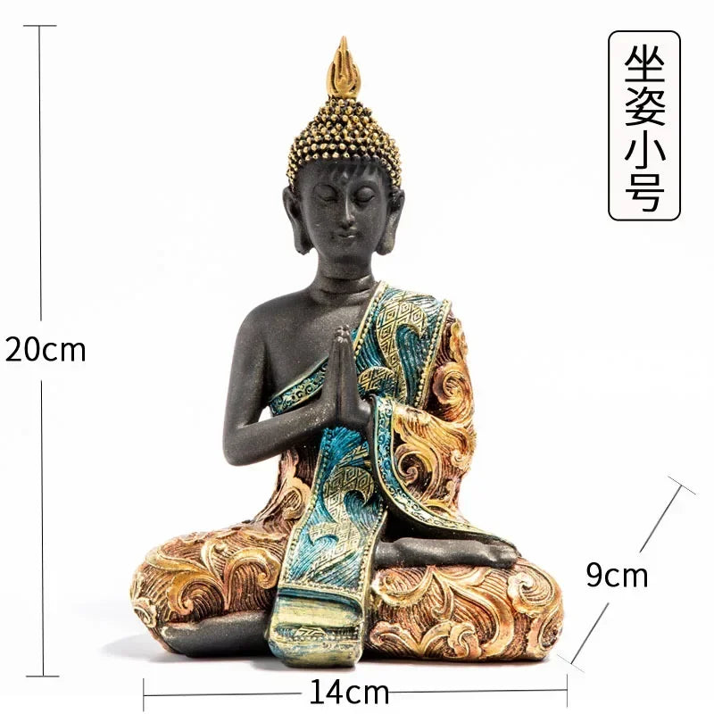 Buddha Sculpture, Green Resin, Handmade Fengshui Figurine
