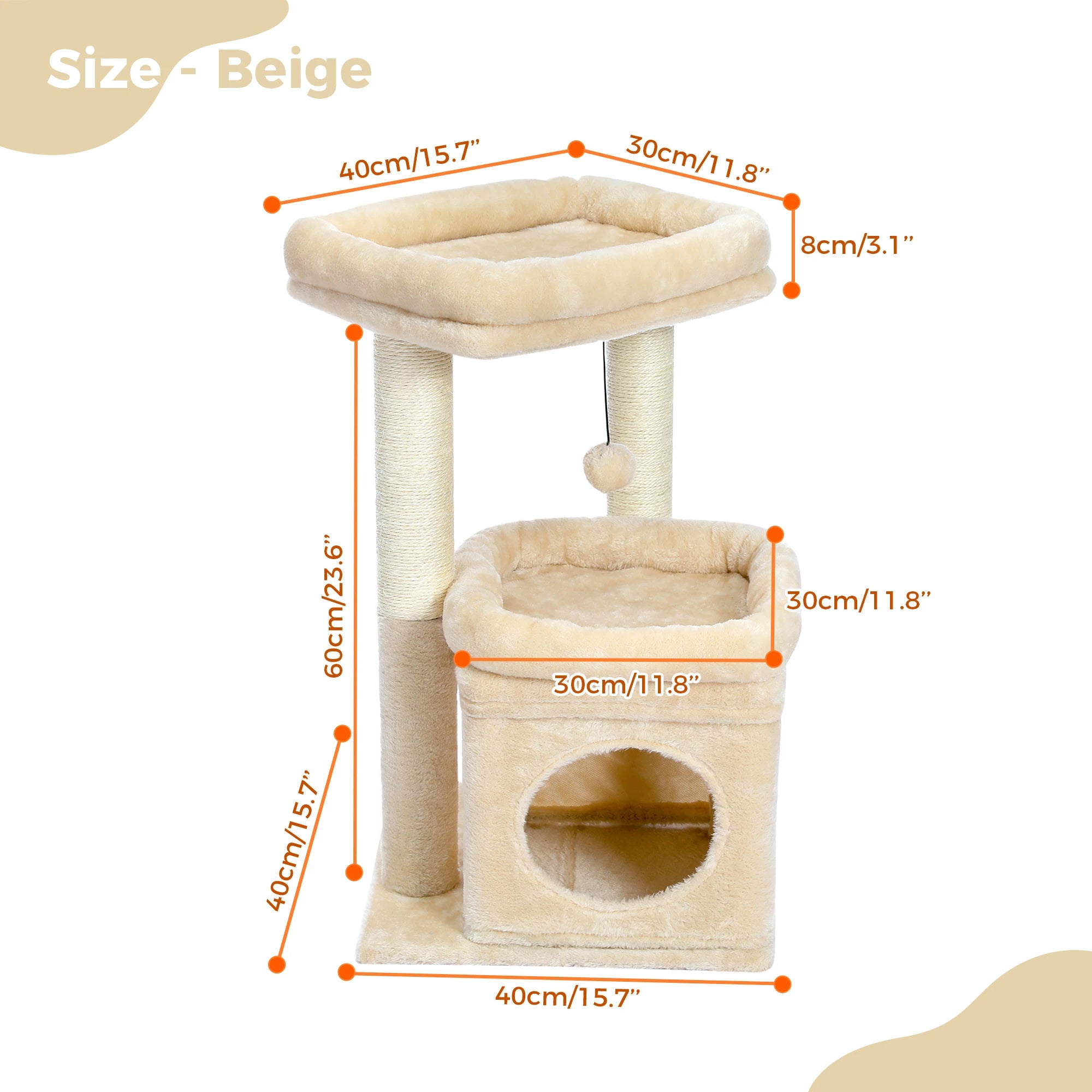 Spacious Cat Tower; Natural Sisal Scratching Posts