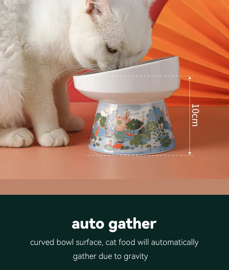 Chinese Style Elevated Ceramic Cat Water/Food Bowl