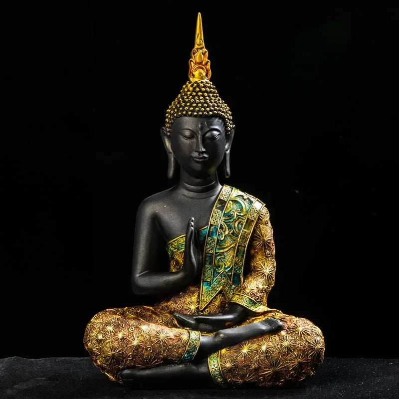 Buddha Sculpture, Green Resin, Handmade Fengshui Figurine