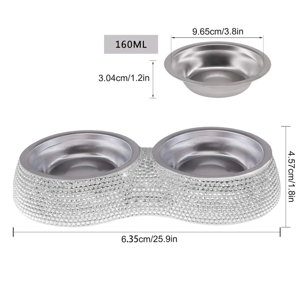 Rhinestone Bling Stainless Steel Pet Bowl