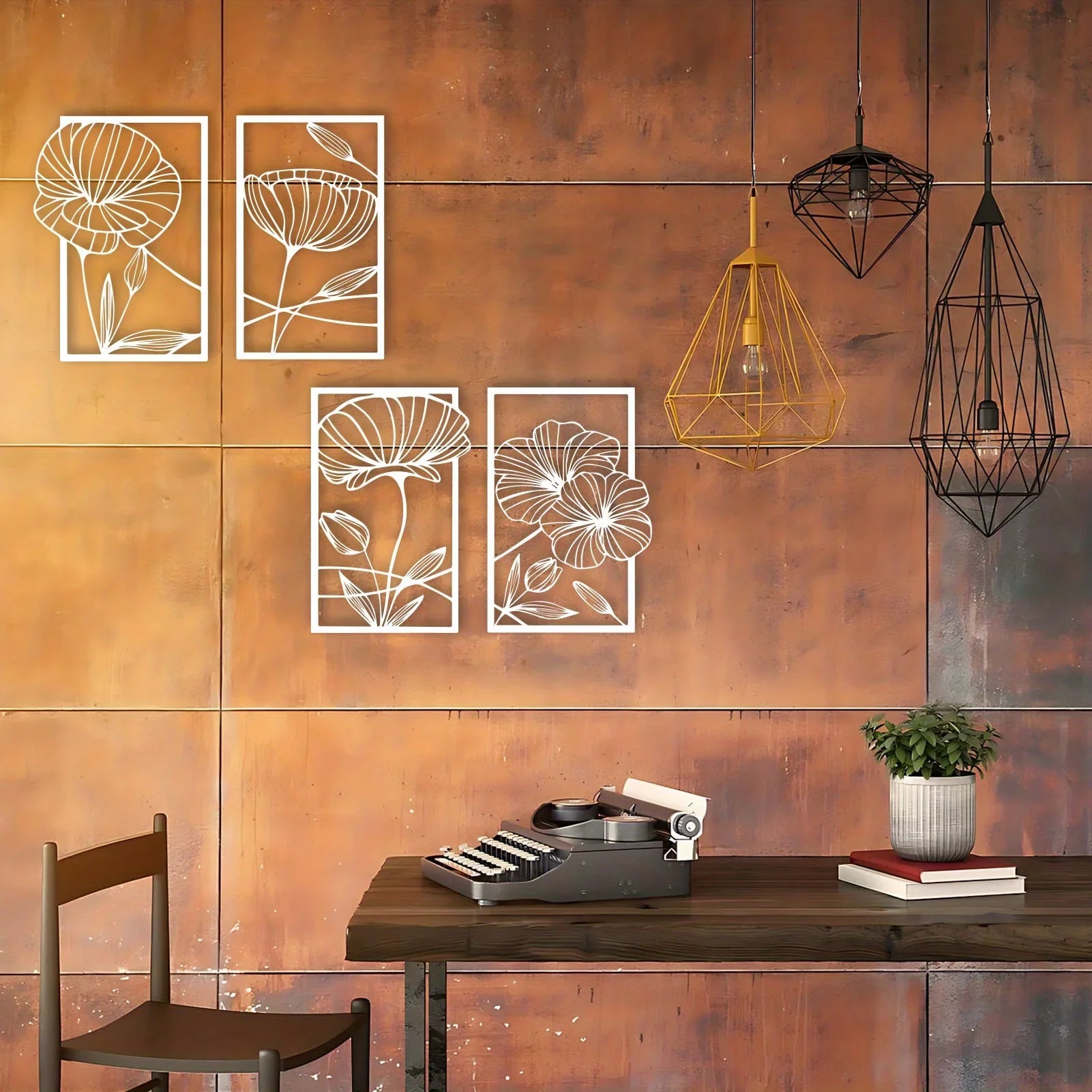 4-Piece Minimalist Metal Lotus Flower Wall Decor