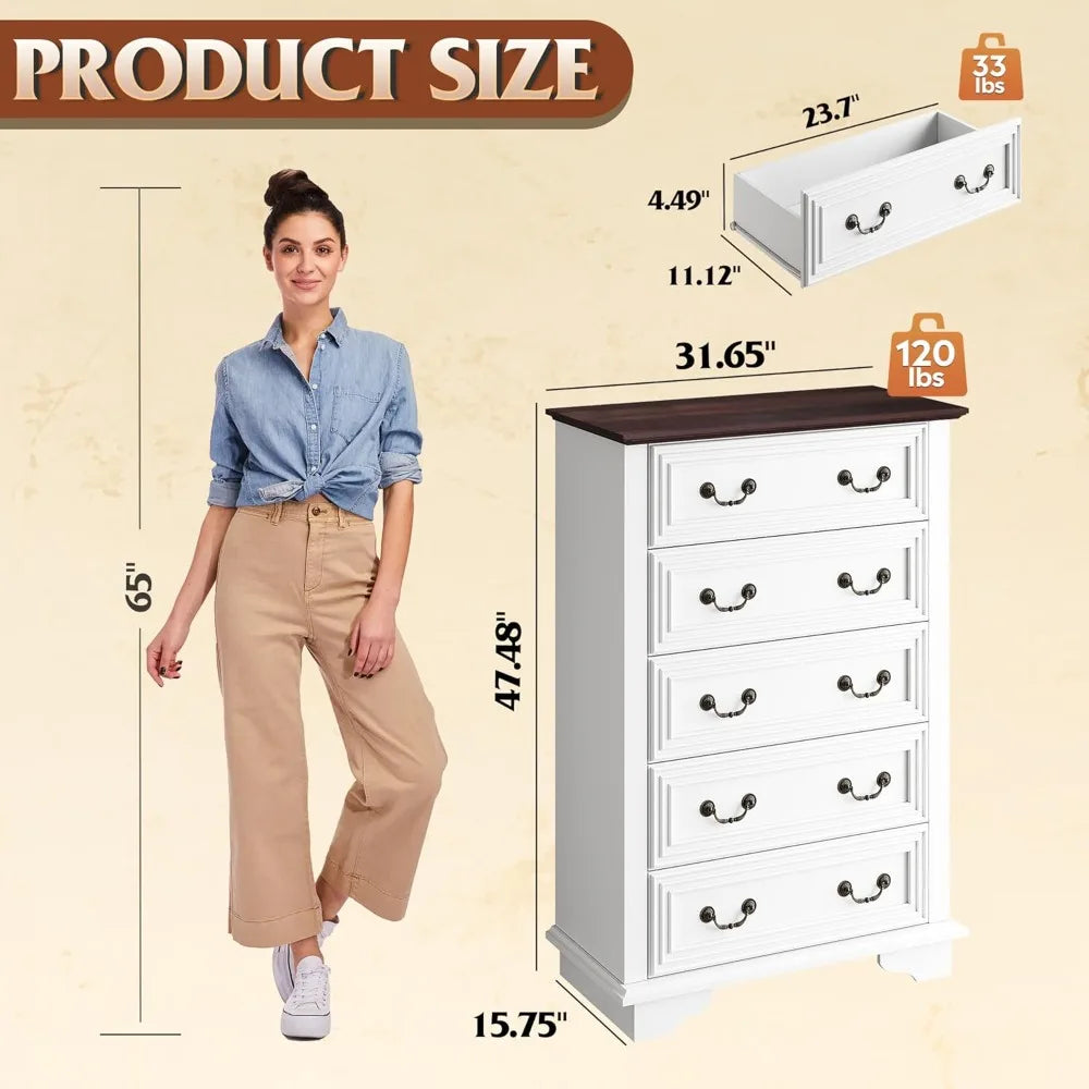 5-Drawer Wood Chest with Roman Metal Drawer Pulls