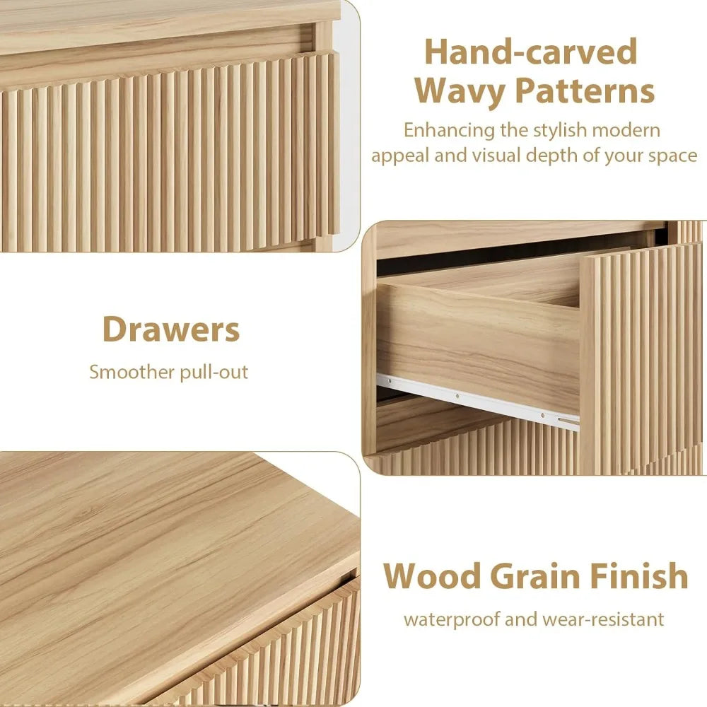 Modern Fluted 6-Drawer Wooden Dresser or Dining Side Table