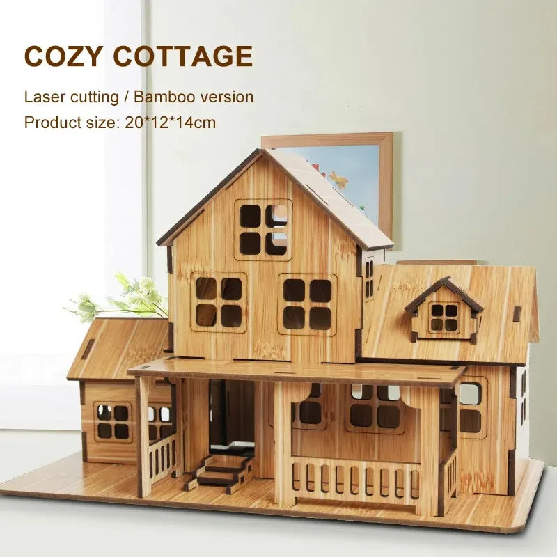 3D Wooden Puzzle Model Cozy Cottage, Handmade