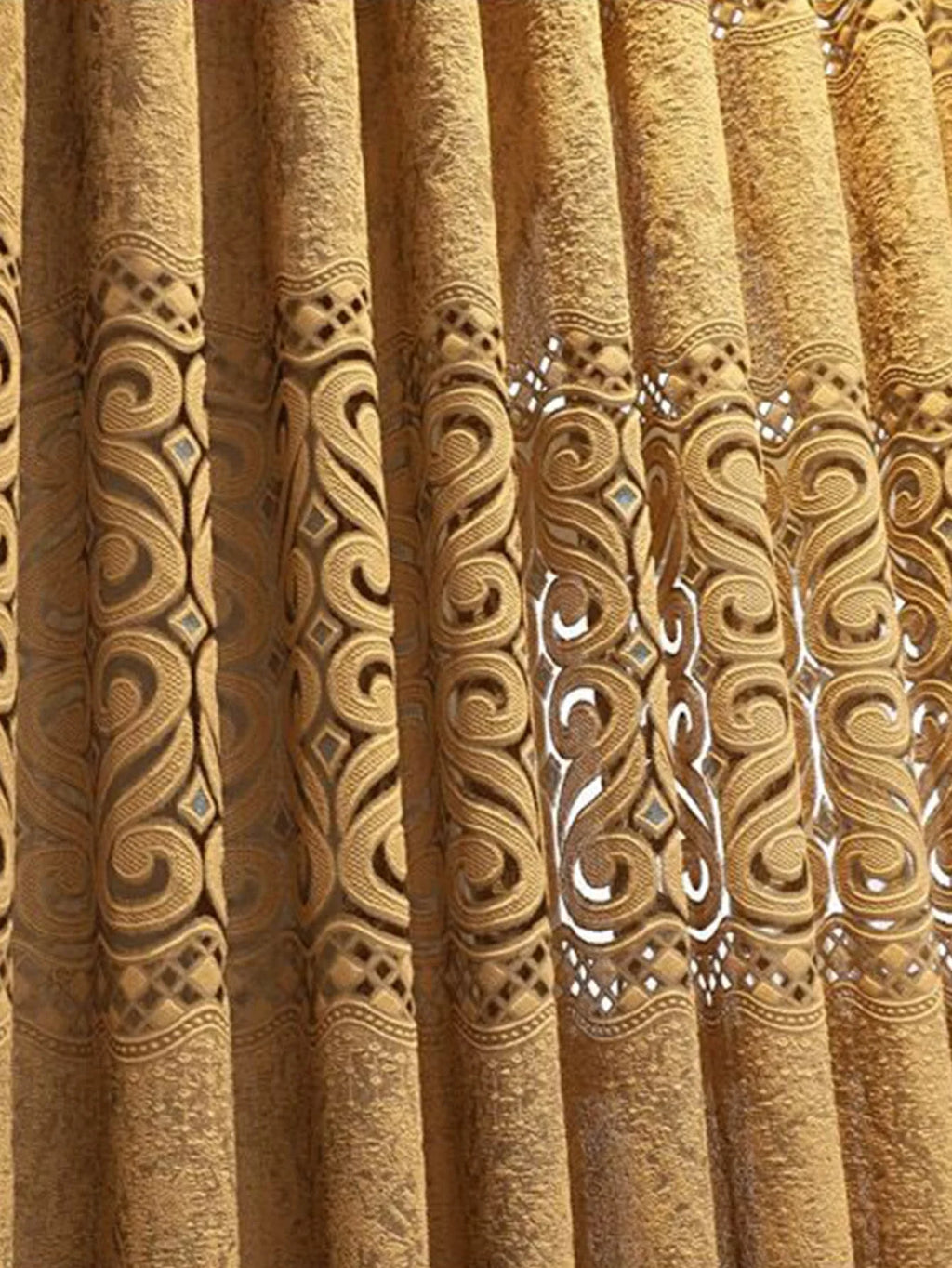 Khaki Eight Character Hollow Perforated Curtains